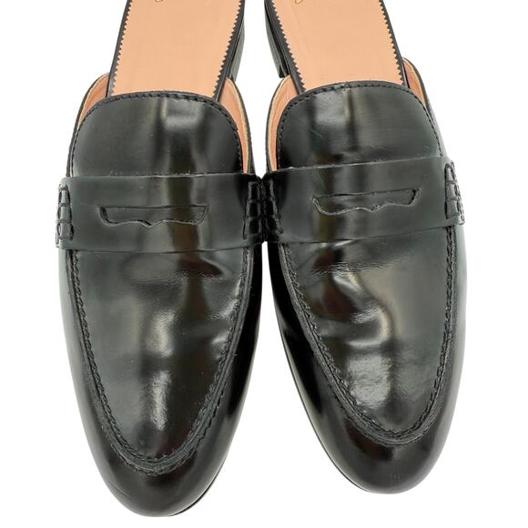 J Crew Academy Loafers Black Leather Flat Mule Slides Size 10 Shoes - Picture 3 of 13